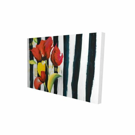 FONDO 20 x 30 in. Red Flowers on Stripes-Print on Canvas FO2787974